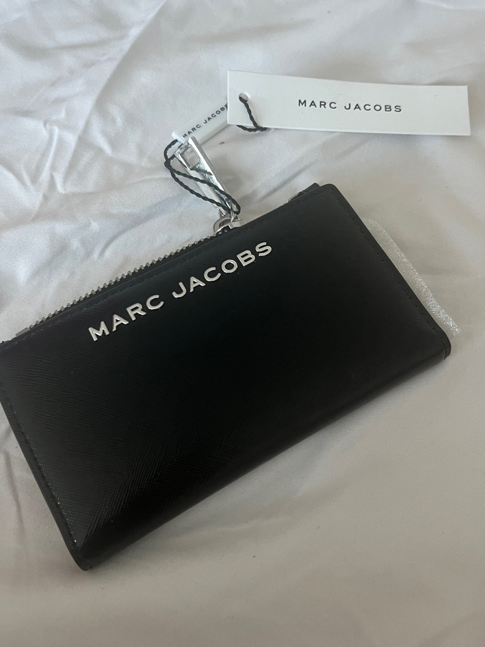 Marc Jacobs Black Leather Zip Card Holder with Silver Logo